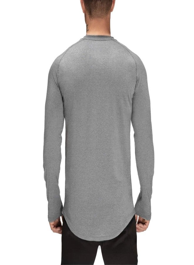 TEZO Mens Gym Workout Slim Fit Long Sleeve T-Shirt Cotton Performance Athletic Shirts Running Fitness Tee Loungewear(GY L) Gray - Image 3